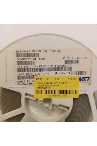 C1812c472kdrac7800 4.7nf 1812 Taıwan Smd Seramik Kondansatör 19 Adet