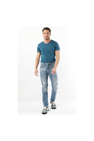 Erkek Dizi Yırtık Regular Fit Jean Pantolon Mavi 001