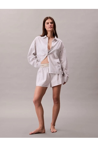 Calvin Klein Cotton Poplın Shırt Beyaz Kadın Pijama Gömleği