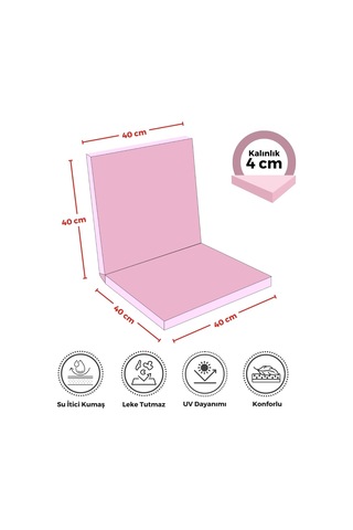 2'li Arkalıklı Sandalye Minderi Su Yağ İtici Sırtlıklı Fermuarlı Bağcıklı Yıkanabilir Balkon Bahçe 40x40 Pe Çok Renkli