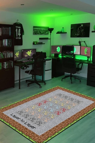 Homshtag Layers Çok Renkli Oyuncu Halısı Gri Renk Gamer Temalı Halı Minecraft Sever Hediyelik Halı Çok Renkli