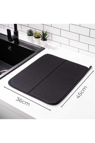 Mikrotex Bulaşık Matı Süper Emici Bulaşık Kurutma Matı 45x36cm Tezgah Üstü Bulaşık Matı Siyah