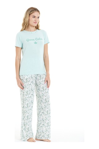 Lılac Kadın Çiçek Desenli %100 Viscon Pijama Takımı Mint Mint