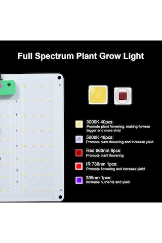 Geeroyoo "bitki Büyüme Lambası - Tam Spektrum Led Işık, 3000k-5000k, Uv/ır, Asma Zincirli, Sebze Ve Çiçekler İçin" Diğer