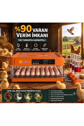 Tam Otomatik Kuluçka Makinesi 130 Yumurta Kapasiteli - Akıllı Isı Ve Nem Kontrollü, Ayarlanabilir Viyol, Otomatik S