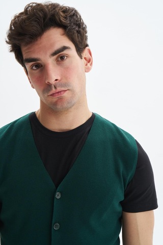 Arma Erkek Slim Fit Basic %100 Pamuk Triko Yelek K9kro0853 Yeşil