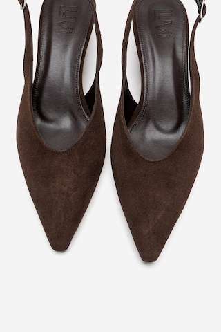 Luvishoes Rosella Kahverengi Süet Mini Dolgu Kadın Topuklu Ayakkabı