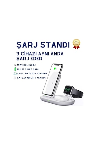 Soultech Boom3 15w 3-in-1 Kablosuz Şarj İstasyonu Telefon, Apple Uyumlu Watch Ve Kulaklık İçin Qi Wireless Charging Stand-1545