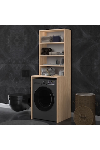 Asra Trend Çamaşır Makinesi Üstü Banyo Dolabı BD-04 %100 MDF 4 Katlı Organizer Raf Sonoma Meşe