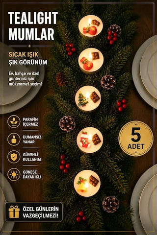 Yılbaşı Tealight Mum Çok Renkli Yılbaşı Tealight Mum Çok Renkli