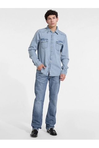 Guess Gj Slim Ls Erkek Mavi Regular Fit Denim Gömlek M5rh55d5m82-gjer Mavi