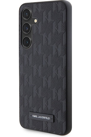 Galaxy S24 Uyumlu Kılıf Lisanslı Saffiano Monogram Metal Logo Kapak Siyah