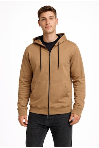 Axxel Erkek Vizon 2 İplik Fermuarlı Kapüşonlu Sweatshirt-w1084 Vizon