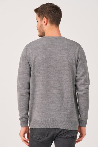 V0036 Dewberry Erkek V-neck Kazak-gri Gri