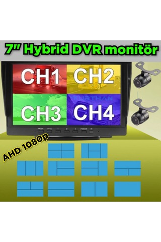 2 Adet Ahd 1080p Kelebek Kamera 7 İnç Dvr Monitör Seti 12 Volt