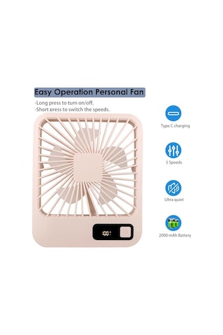 Küçük Masa Fanı, Taşınabilir Usb Şarj Edilebilir, 2000mah Pil Ve Lcd Ekranlı Eğilebilir Katlanabilir Kişisel M
