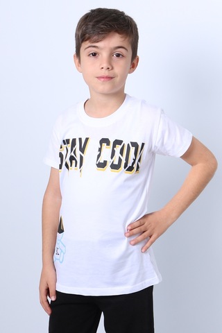 Erkek Çocuk Tişört Stay Cool Baskılı Bisiklet Yaka F18 Beyaz