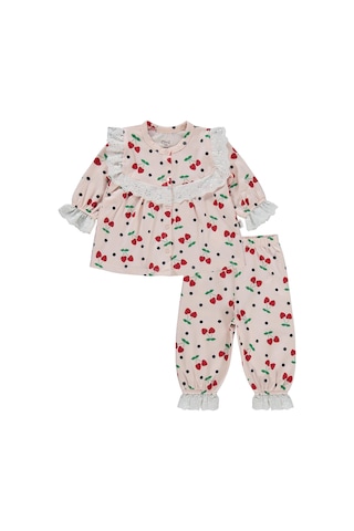 Civil Baby Puanlı Kiraz Emprime Fistolu Kız 6-18 Ay Pijama Takımı - Pudra Açık Somon