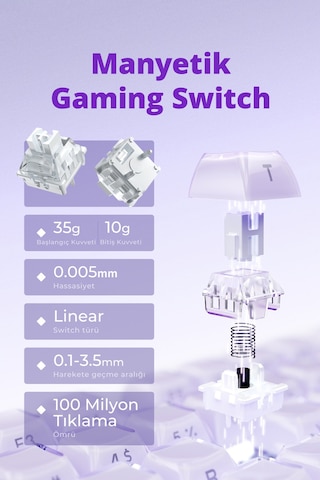 Gravastar Mercury V75 He Hall Effect Manyetik Switch Gaming Klavye, Hot-swappable, Rapid Trigger, 80