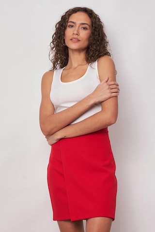 Kadın Hafif Likralı Kumaş Yüksek Bel Anvelop Kruvaze Hafif Mini Kalem Etek-kırmızı Kırmızı