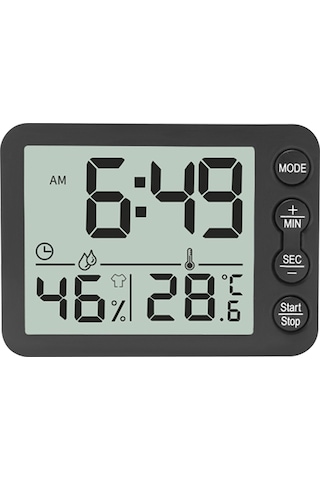 Konesam Dijital Oda Sicaklık Nem Ölçer - Alarm Saat Ve Geri Sayım Fonksiyonu, Lcd Ekran, C/ F Dönüştürülebilir, Ev Ofis İçin Pil Dahil Değil Siyah