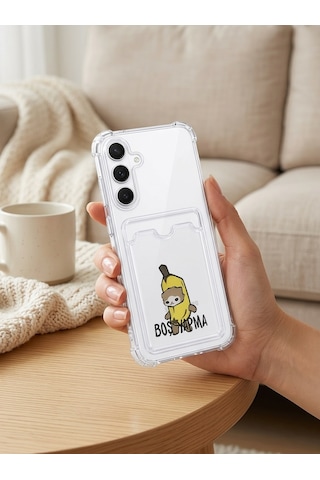 Samsung Galaxy Uyumlu - S24 Fe Boş Yapma Muz Detaylı Kart Bölmeli Şeffaf Telefon Kılıfı Çok Renkli
