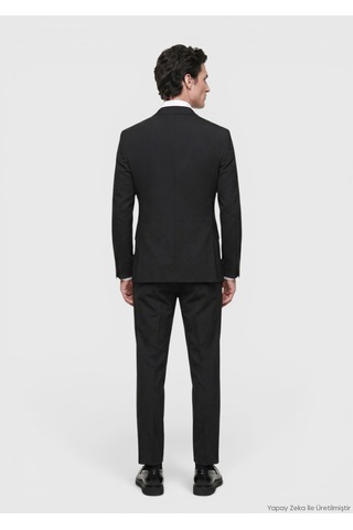 Ramsey Siyah Çizgili Modern Fit Yün Karışımlı Takım Elbise