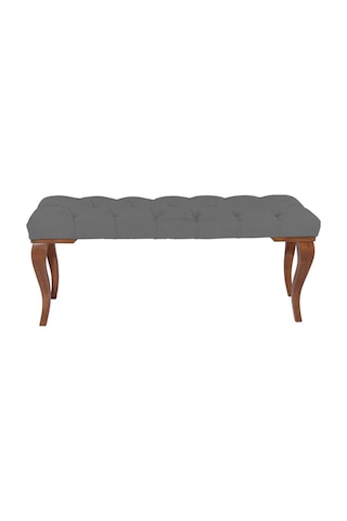 Gazzini Classic Torna Gürgen Ahşap Ayak Chester Model Kapitoneli Gri Puf Bench - Ceviz Ayak