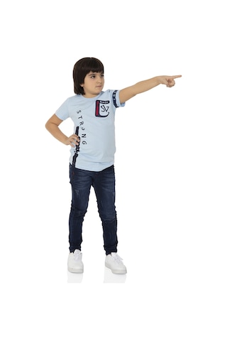 Toontoy Kids Toontoy Erkek Çocuk T-shirt Strong Baskılı Mavi