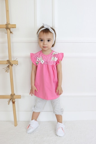 Harika Kids Kız Bebek Kaprili Kısa Kollu Yazlık Basic Alt-üst Takım Bandanalı 001