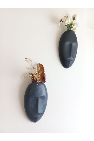 Dekoratif 2'li Yüz Duvar Vazosu, Duvar Süsü ,heykel Aksesuar Siyah Antrasit