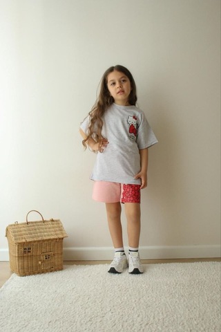 Jeliboomkidswear Kiz Çoçuk 3-10 Yaş Şortlu Kısa Kollu 2 Li Takım Gri