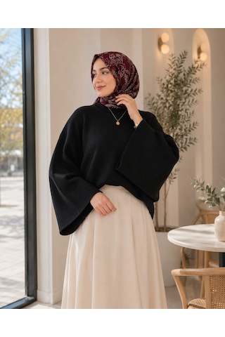 Unika Boutique Kadın Yarasa Kol Oversize Triko Kazak Siyah
