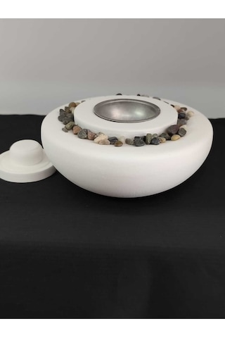 Dekoratif Masa Üstü Yuvarlak Ateş Çukuru Taş Şömine-500 Ml Yakıt Hediyeli - Beyaz