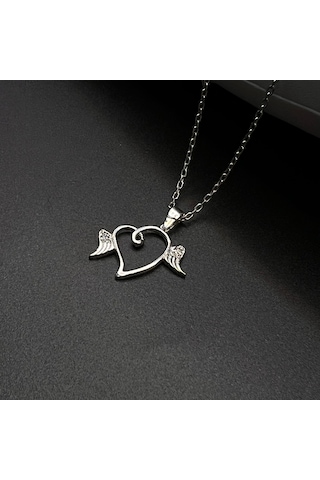 Vıctorıa Melek Kanatlı Kalp Figürlü Kadın Kolye 925 Ayar Gümüş Gümüş