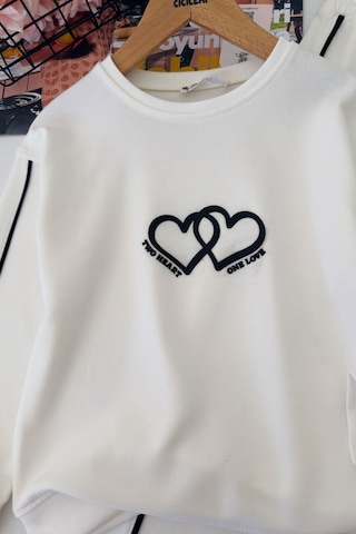 Minigimin Cicileri Two Hearts Şerit Detaylı Kız Çocuk Eşofman Takımı - Beyaz