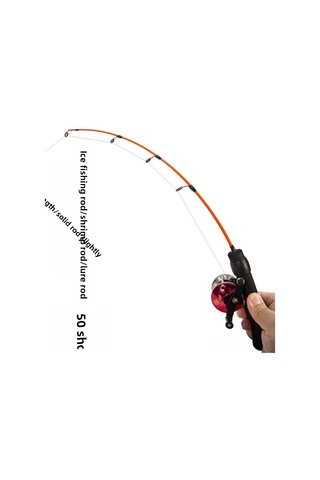 Youtek Kompakt Cam Çelik Buz Balıkçılık Kamışı 50cm - Taçlı Kırmızı Sap Ve Makara Seti - Dayanıklı, Taşınabilir, Stokta Wholesale