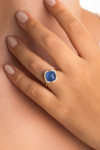 Safir Zarafeti 18 Ayar Sarı Altın Kaplama Gümüş Tasarım Yüzük Sarı