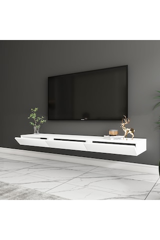Avalon 3 Kapaklı Duvara Monte Tv Sehpası 140 Cm, Modern Minimal Tasarım, Tv Ünitesi - Beyaz Beyaz