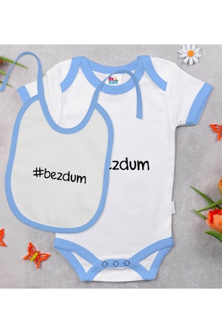 Bk Kids Bezdum Tasarımlı Mavi Bebek Body Zıbın ve Mama Önlüğü Çok Renkli