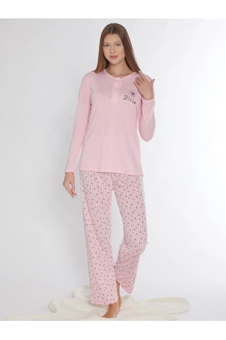 Uzun Kol Pijama Takım Viskon Alperi 790-76 Pembe