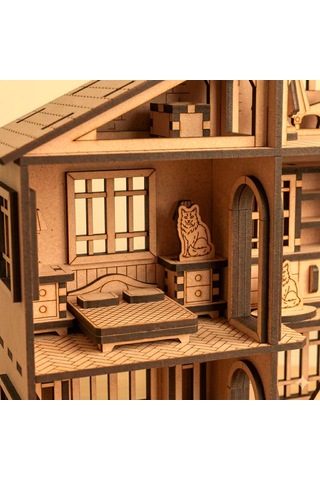 Köşk Ev Ahşap Maket Seti Dıy 3d Puzzle Çok Odalı Bebek Evi Koleksiyoner Modeli 220 Parça
