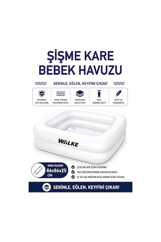 Walke Kare Şişme 86x86x25 Bebek Havuzu 2 Boğumlu Çocuk Havuzu Beyaz 14112