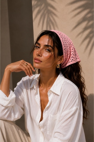 My Vintage Kadın File Örgü Bandana Yazlık Delikli Triko Saç Bandanası Plaj Uyumlu Pembe