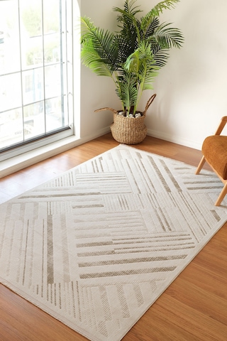 Kaşmir Halı 7/24 Elegante Lumina Bej 160X230 CM Salon Mutfak Halısı Yolluk Kilim
