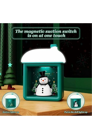 Teltree Yeşil Santa Kar Ev 3d Led Lamba, 2 Anahtar Modu Düğme + Bebek , 3 Parlaklık Seviyesi, Usb-c Şarjlı, Noel Dekorasyonu Hediyelik Yeşil