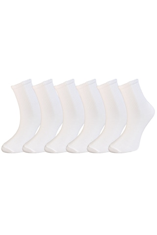 Silk Step 6'lı Paket Kadın, Beyaz Günlük Kolej - Spor Çorabı 6 Çift Beyaz Beyaz