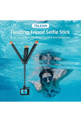 Telesın Floating Tripod Selfie Stick Gopro Hero13/12/11/10/9, Osmo Action 3/4/5 Pro Uyumlu Su Altı Selfi Çubuğu