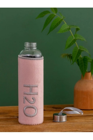 H2o Kadife Kılıflı Cam Matara 600 Ml - Renk Seçenekli Bej