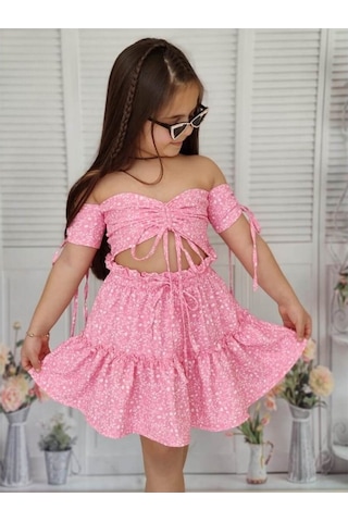 Quzucuk Kids Kız Çocuk Baharlık Pembe Büstiyerli Takım Pembe